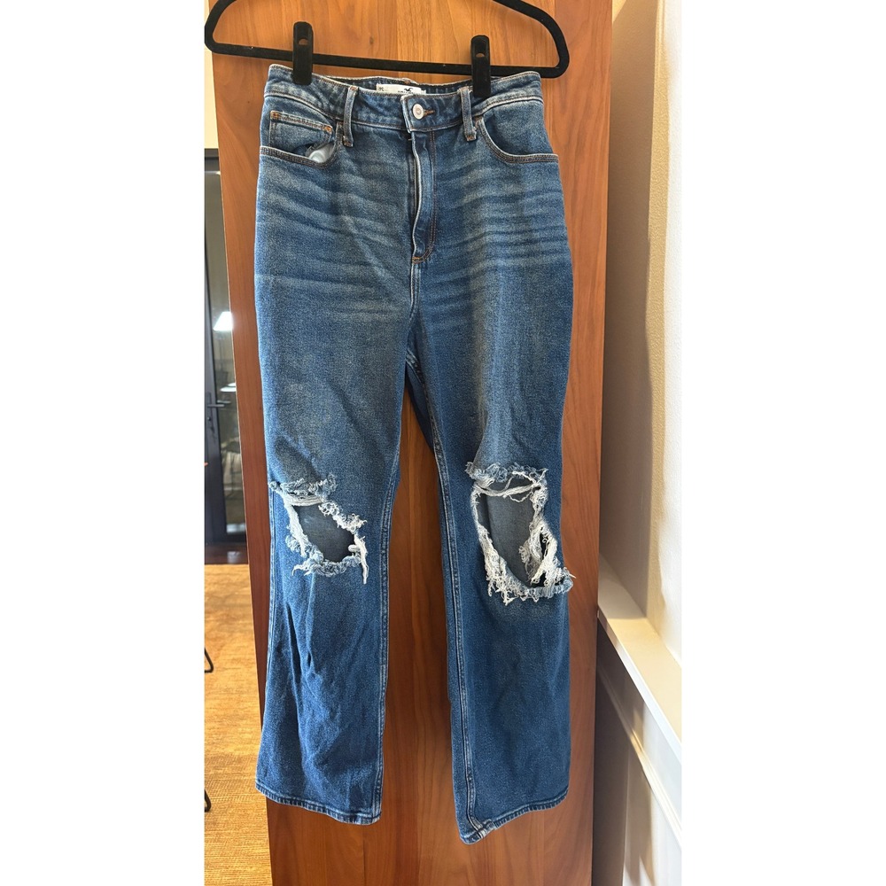 Hollister Curvy Ultra High-Rise Dad Jean Distressed Blue Denim 7S W28 L29